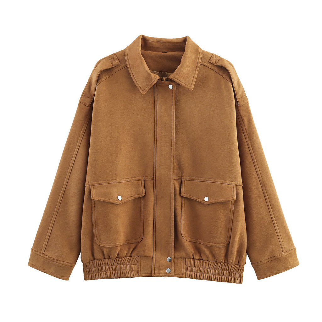 Women's 2025 new fashion suede texture loose flying jacket Coat