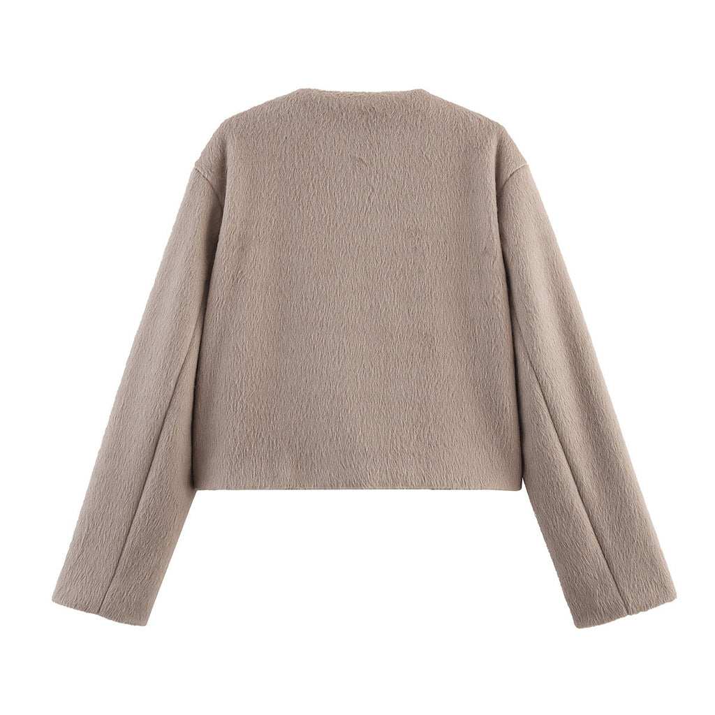 Women 2025 New Wool blend crew neck coat