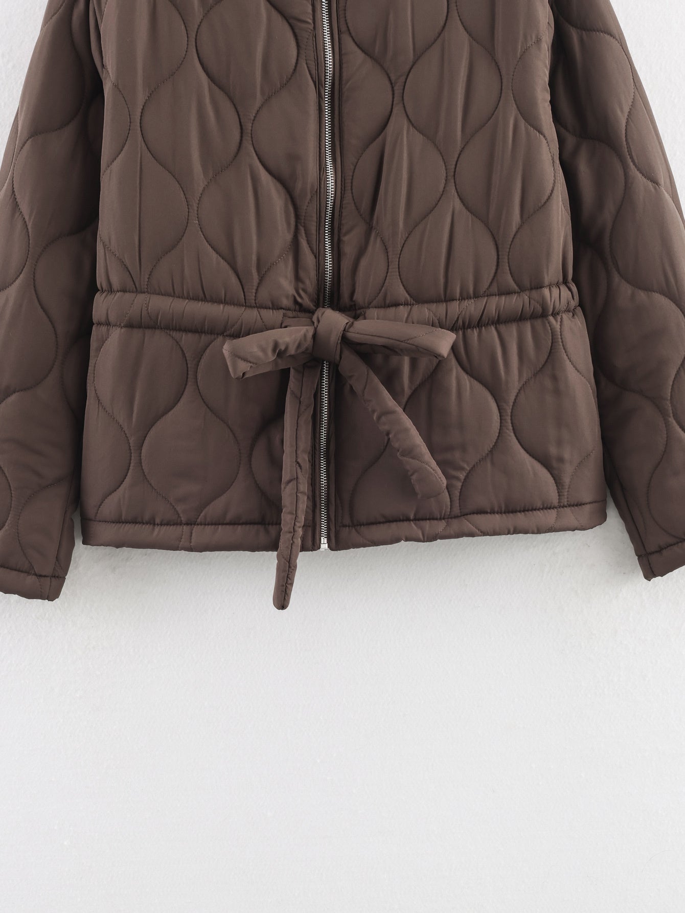 Women's with Belt round neck zipper cotton Coat